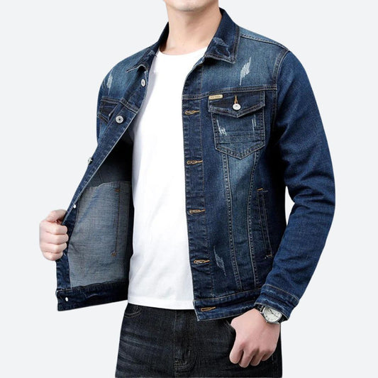 Niels | Moderne denim jas met subtiele scheuren